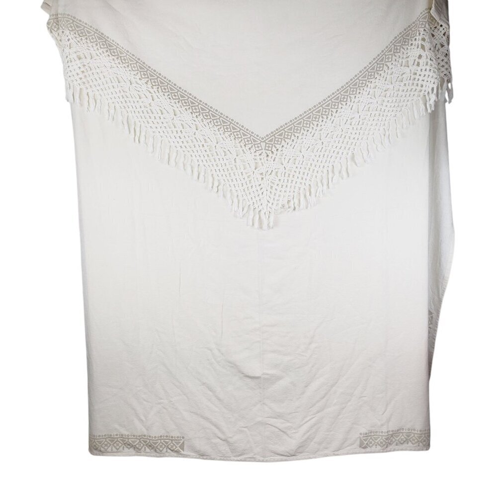 Anthropologie Knotted Macrame Overlay Shower Curtain Ivory Cotton Boho Fringe